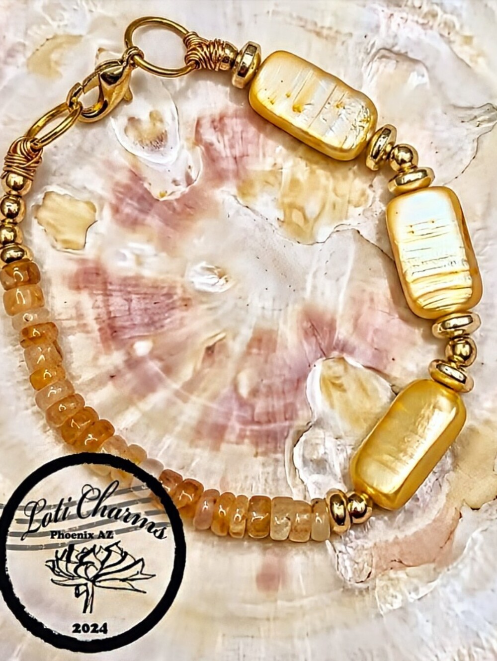 Nature's Yellow Opal & Yellow Keshi Pearls In Statement Gold Plated Bracelet